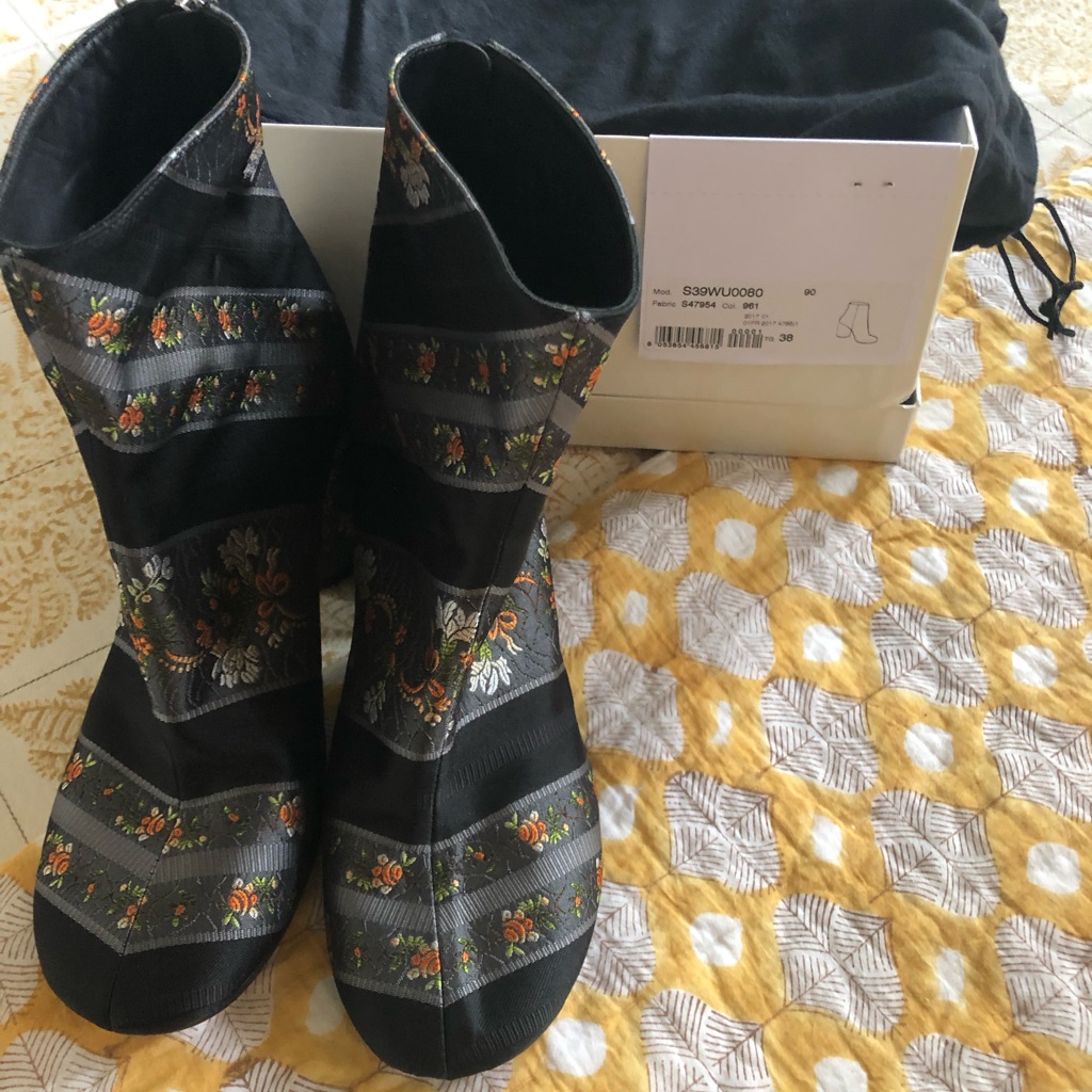 Rare! Margiela Black/Grey Striped Floral Jacquard Ankle Boots